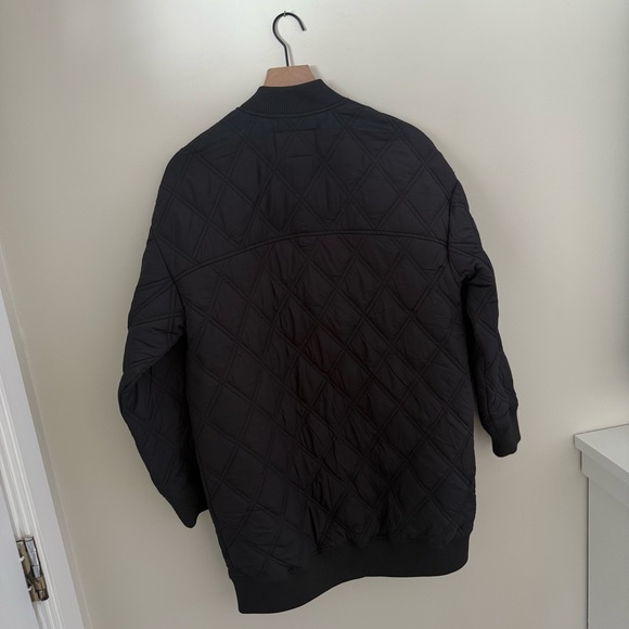 Calia Long Quilted Bomber Jacket Black Zip Front Women’s Small - Picture 5 of 10